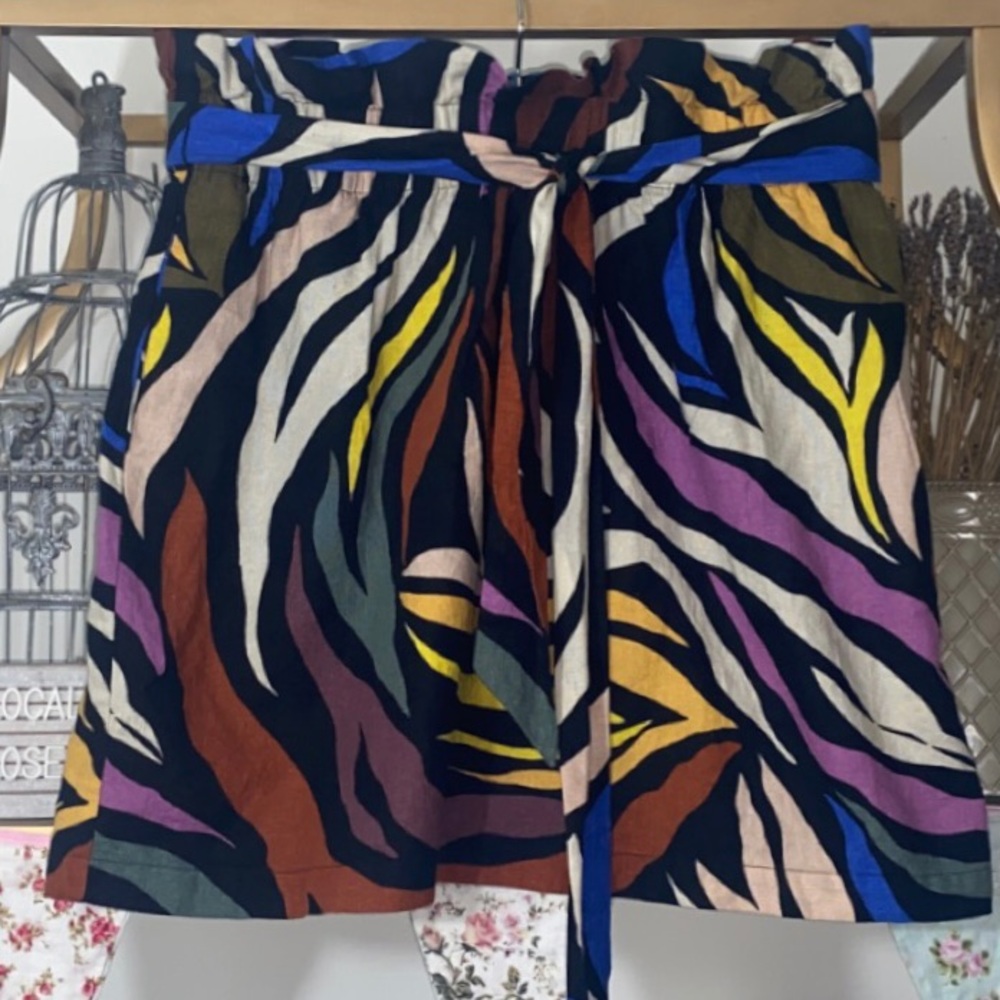 WHO WHAT WEAR Paperbag A Line Mini Skirt Artsy Colorful Party Holiday Fall